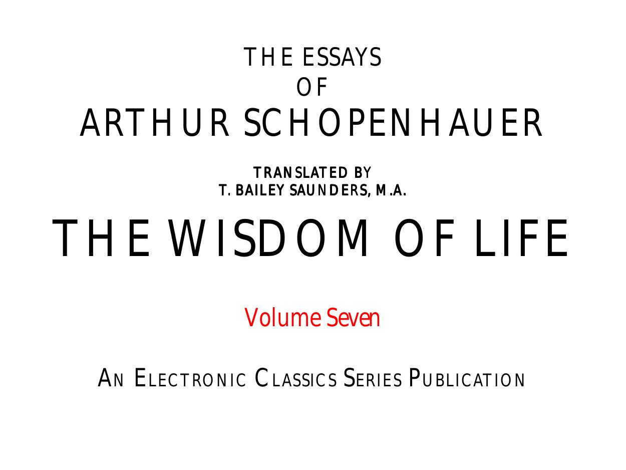 The Wisdom Of Life By Arthur Schopenhauer Free Ebooks Download